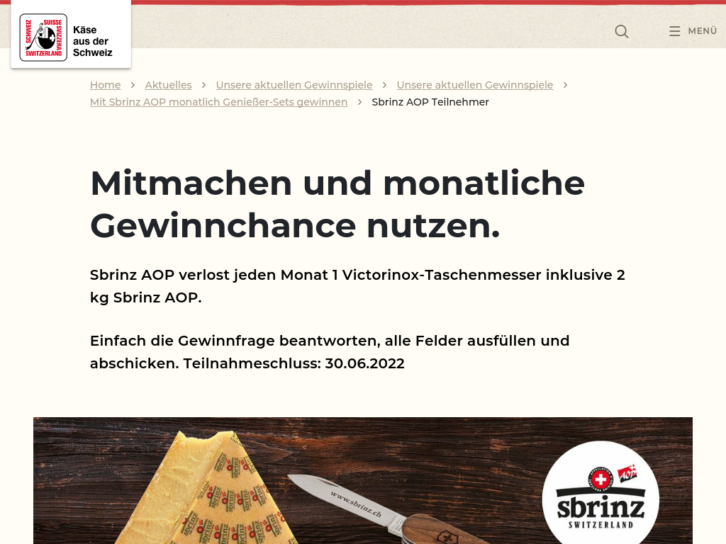 Schweizer Käse: jeden Monat ein Victorinox-Taschenmesser gewinnen