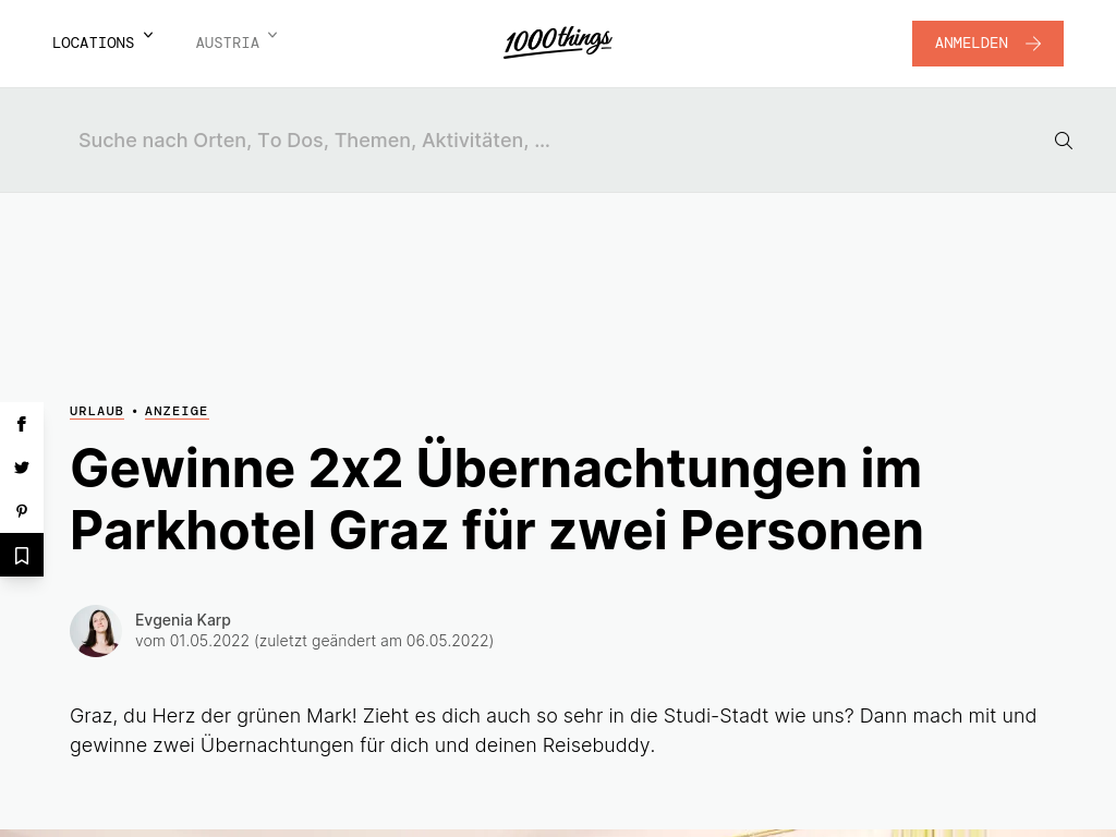 2 x 2 Übernachtungen im Parkhotel Graz für zwei Personen