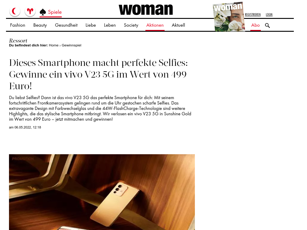 Smartphone vivo V23 5G im Wert von 499 Euro