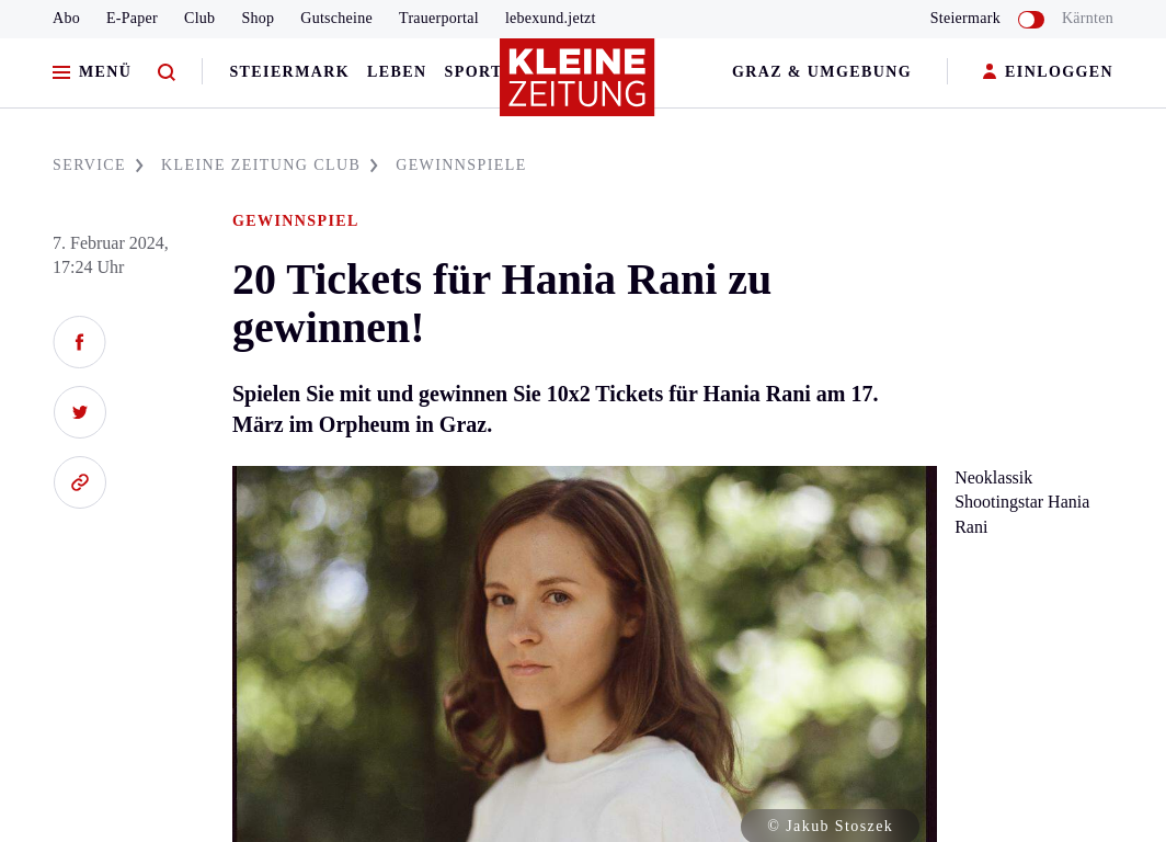 10x 2 Tickets für Hania Rani am 17. März im Orpheum in Graz