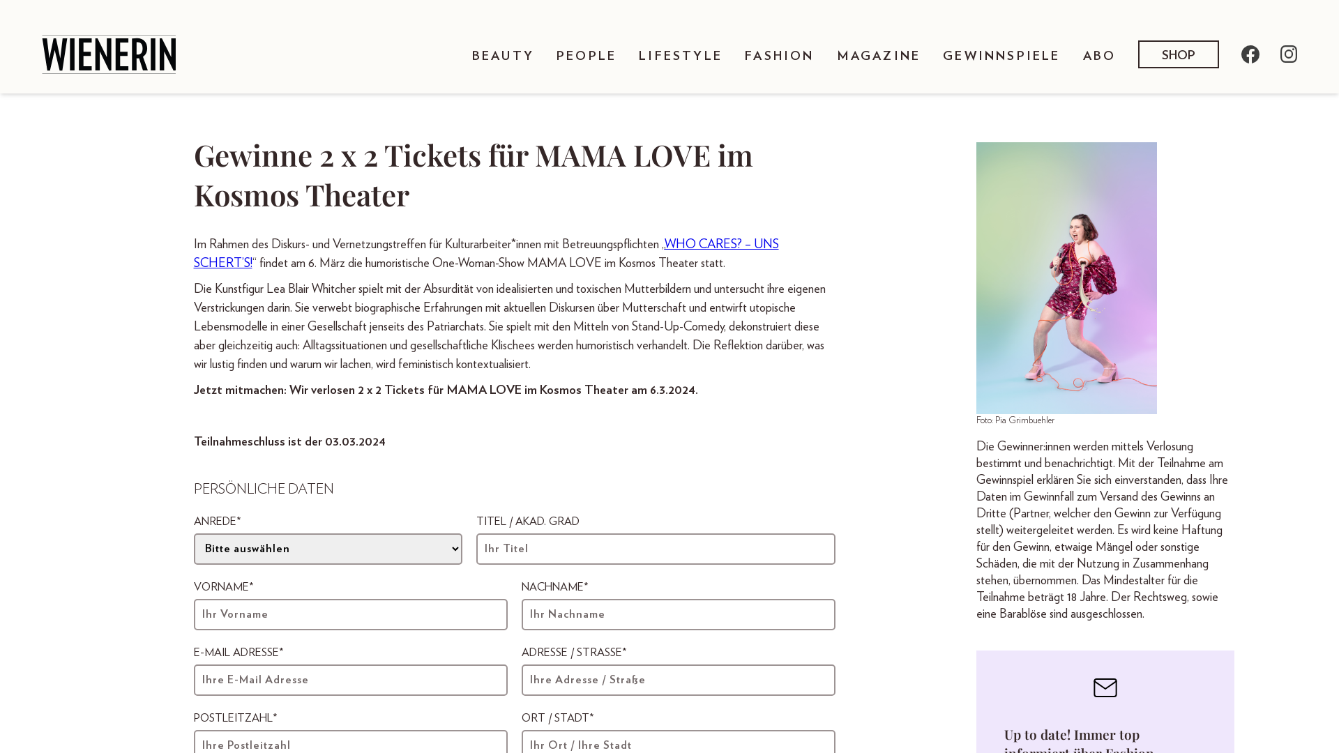 2 x 2 Tickets für MAMA LOVE im Kosmos Theater