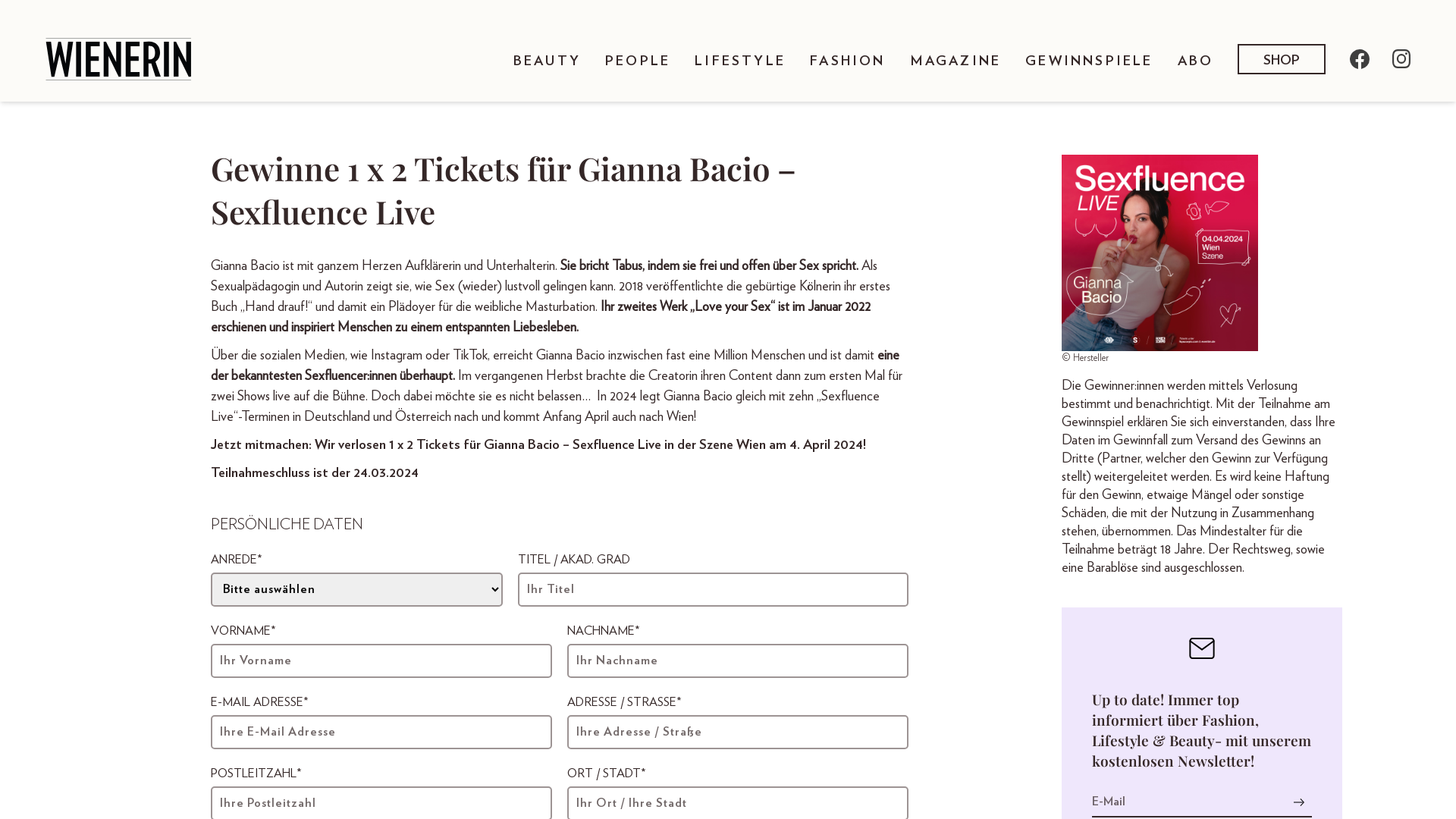 1 x 2 Tickets für Gianna Bacio – Sexfluence Live